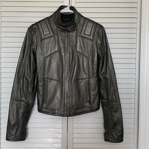 Ellie Tahari XS Leather Jacket in Pewter